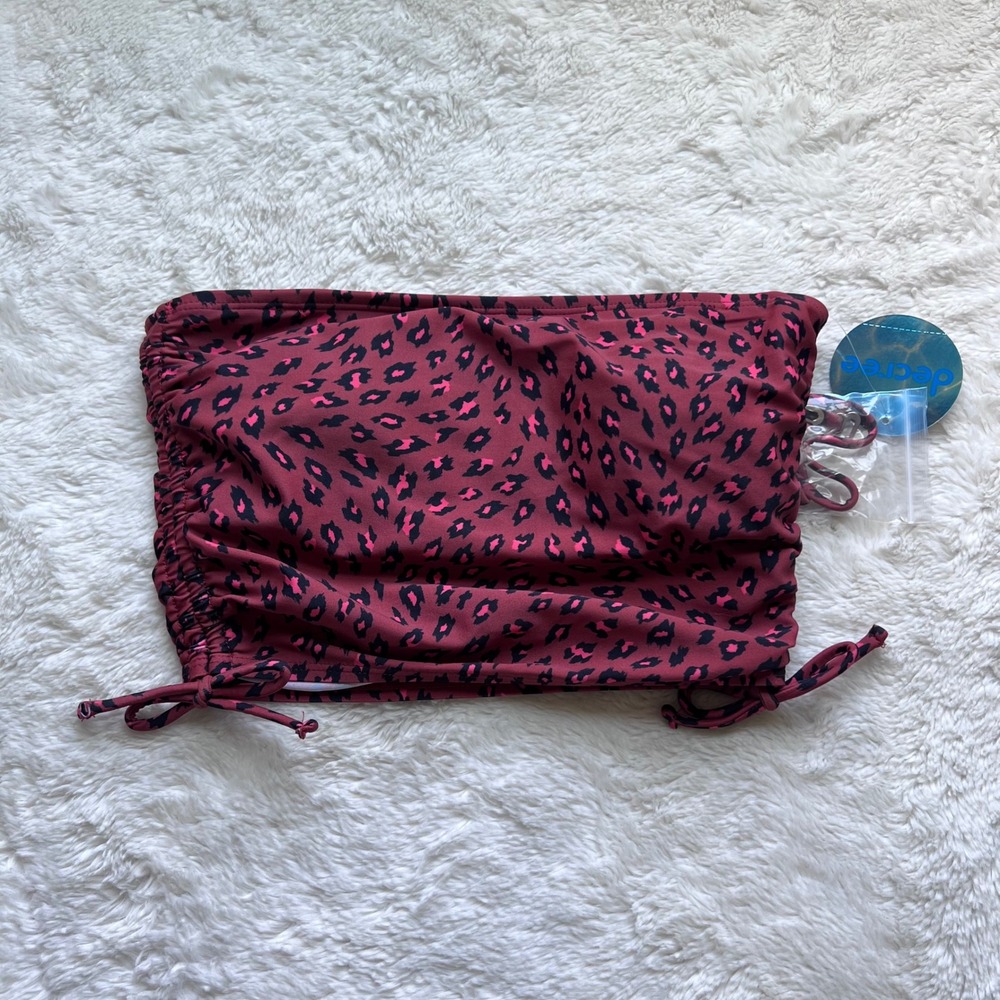 Decree‎ Midikini Bandeau Swim Top Leopard Print Removable Straps Rust Oxide XS
